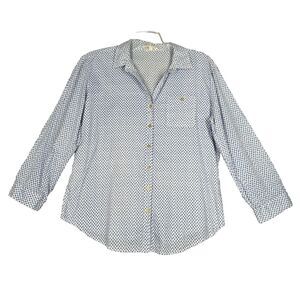 Hester & Orchard Shirt Womens XL White Blue Polka Dot Button‎ Up Classic Preppy